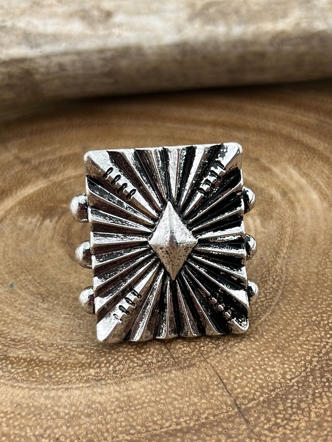 Jordan Stamped Fashion Silver Rectangle Shield Cuff Ring