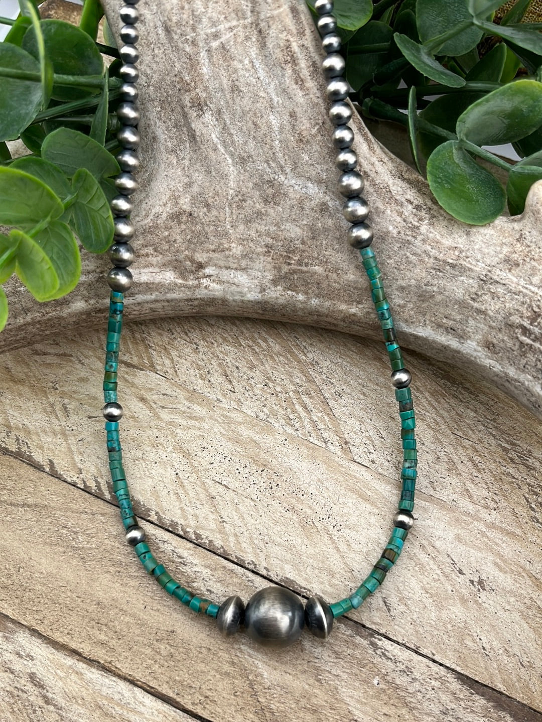 Nala Sterling Silver Navajo Pearl & Turquoise Variated Necklace