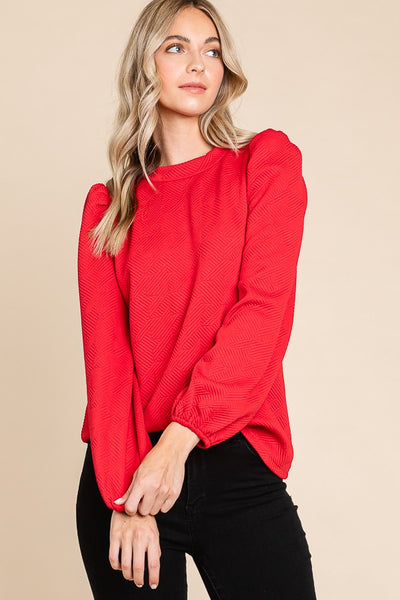 Textured Puffed Sleeve Blouse