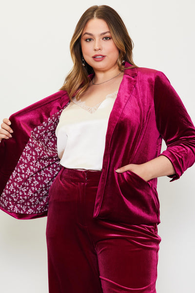 Velvet Button Detail Blazer with Bunched Sleeves