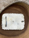 May Sterling Silver and White Buffalo Stamped Belt Buckle