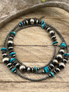Denali Sterling Silver Saucer Bead & Navajo Pearl with Turquoise Necklace