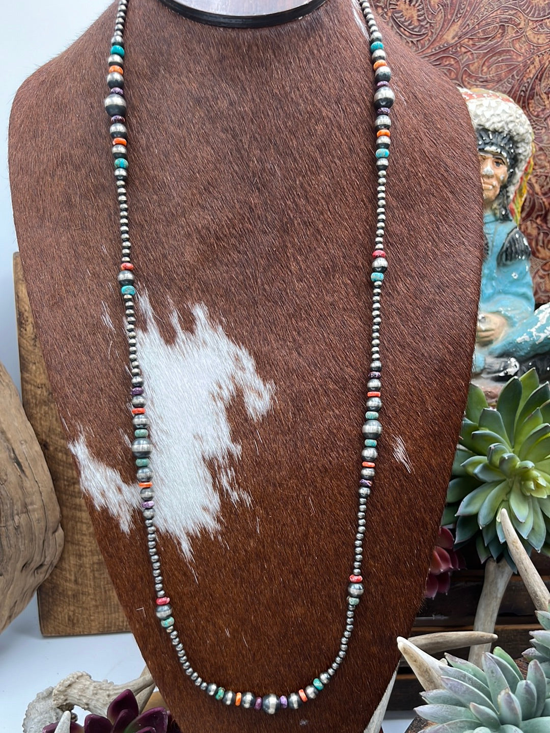Ellen Sterling Navajo, Turquoise & Spiny Bead Necklace - 36"