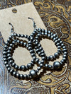 Lassen Sterling Navajo Stamped Bead Double Hoop Earrings - 2.75"