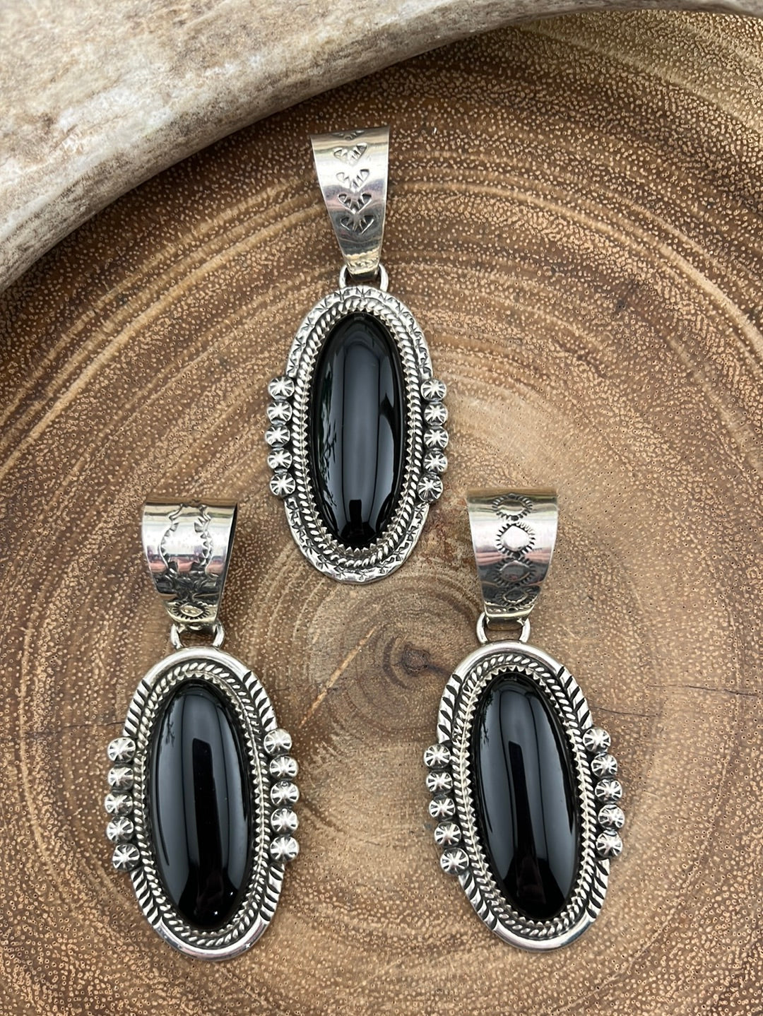 Stacey Onyx Sterling Oval Pendant- Small