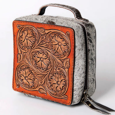 Brown Cowhide with Tooled Leather Jewelry Box