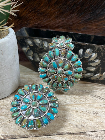 Dixie Curved Sterling Zuni Cluster Ring - Turquoise