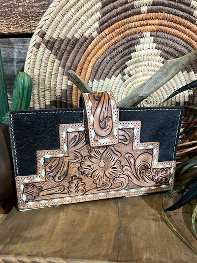 Tooled Cowhide Leather Wallet