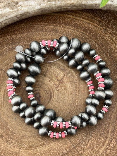 Feeling Cute Varied Navajo & Slim Bead Stretch Bracelet Set - Pink