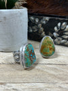 Cason Turquoise Single Stone Sterling Edge Stamped Ring - Adjustable