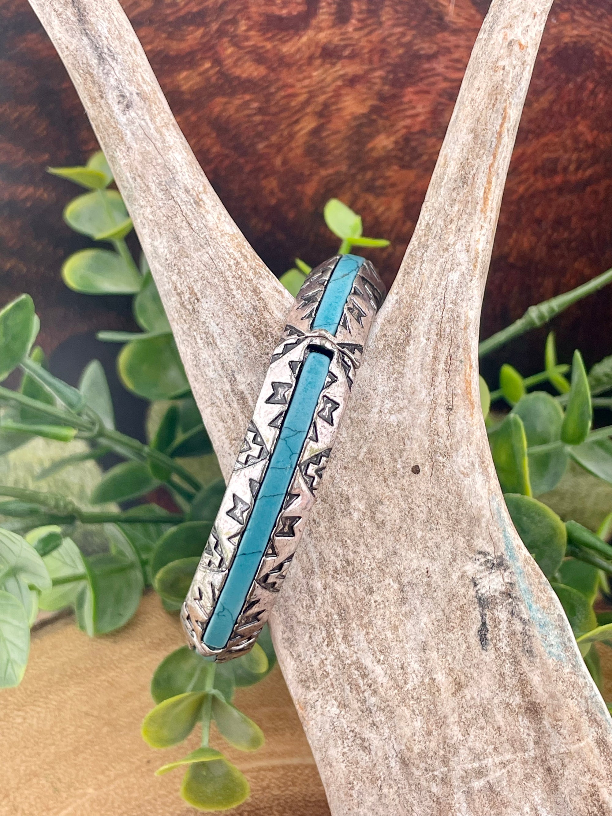 Brody Fashion Inlaid Turquoise Angled Silver Bracelet