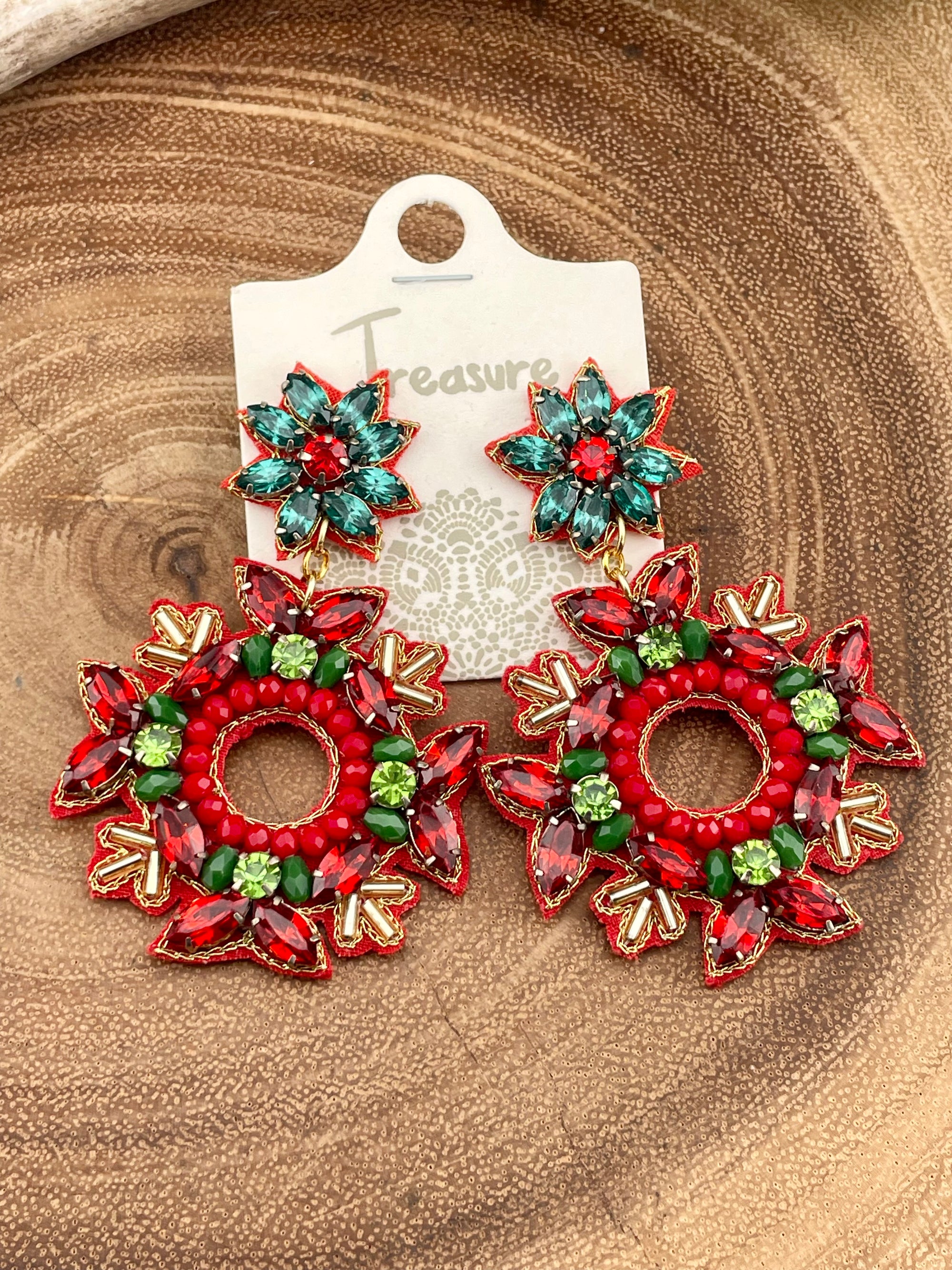 Beaded Christmas Wreath Earrings