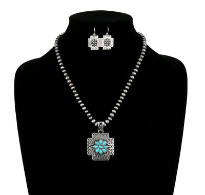 Come Together Fashion Navajo Necklace With Cross Pendant & Earrings