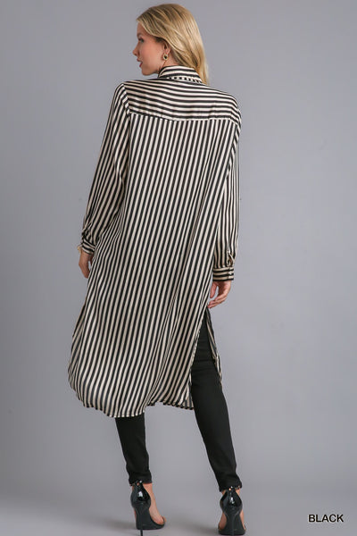 Striped Long Sleeve Button Down Midi Dress