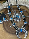 Cemani Fashion Navajo Blossom Necklace & Earrings With Shading - Turquoise
