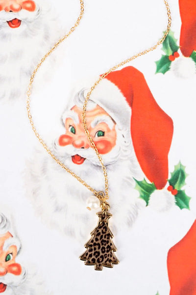 Holiday Cheer Goldtone Necklace With Leopard Pendant - 18"