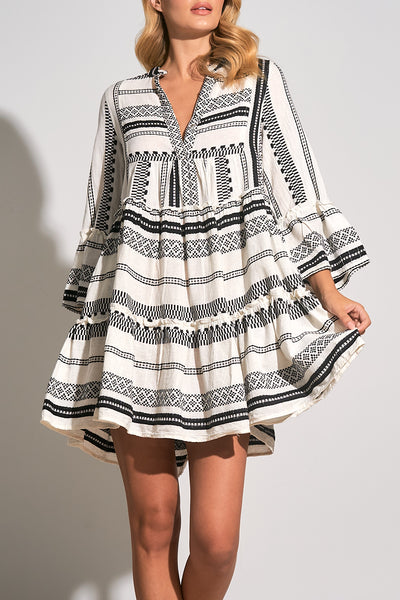 White & Black A-Line Dress