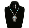 Delora Fashion Stamped Silver Cross Necklace & Earrings