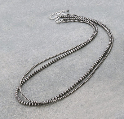 34" Long, 4mm & 6mm Navajo Style Fashion Silver Necklace