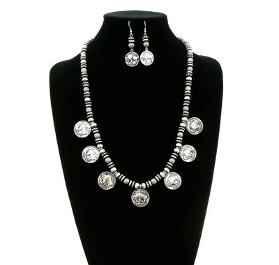 Genevieve Fashion Bead & Buffalo Coin Necklace, Earrings & Bracelet