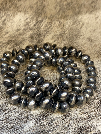 10mm Stretch Navajo Sterling Bracelet with Saucer Beads - Oxidized