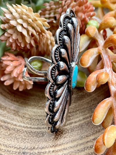 Mona Oval Concho Adjustable Fashion Ring - Turquoise