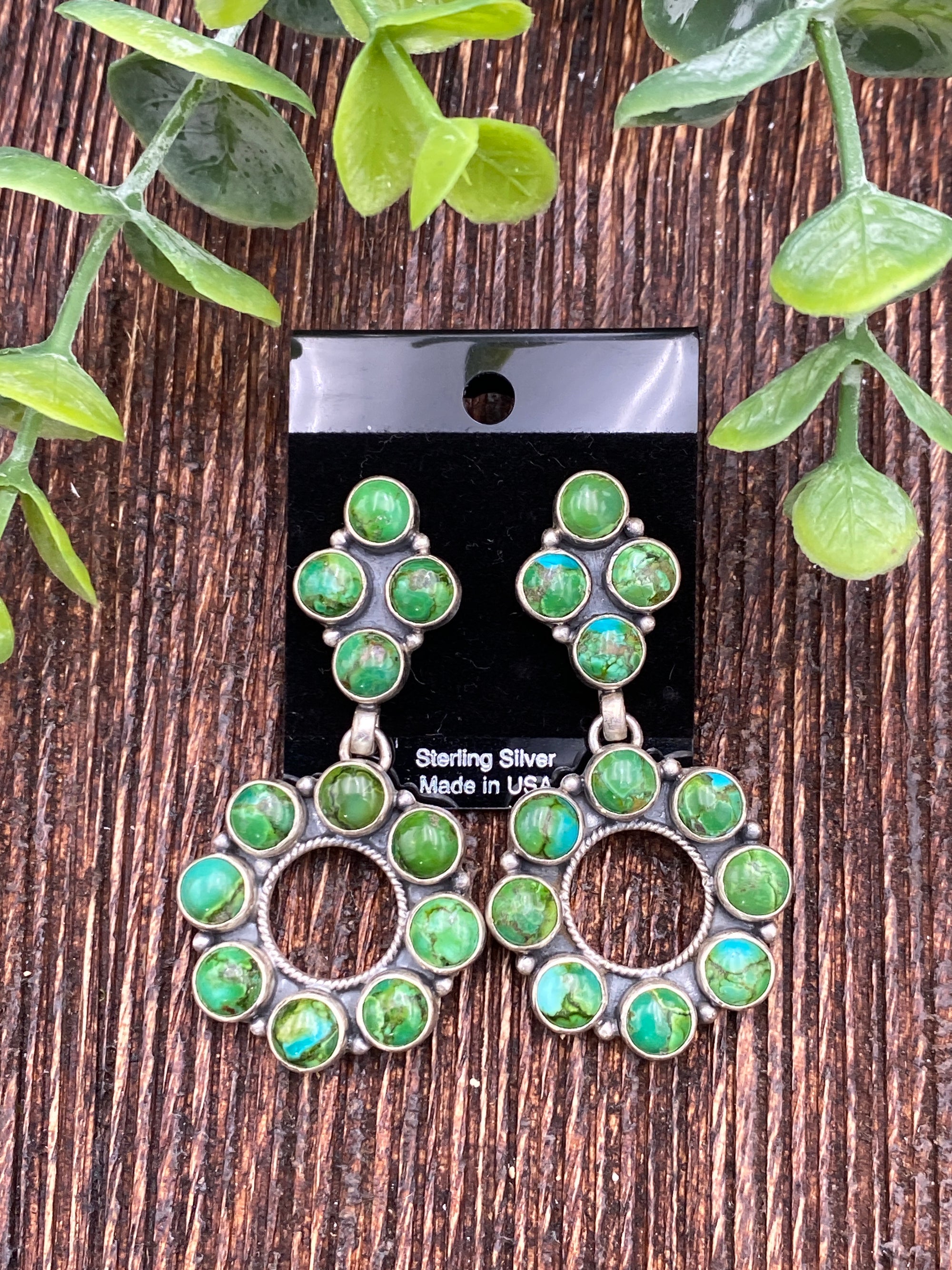 Gibson Round Stone Green Hoop Earrings - Turquoise