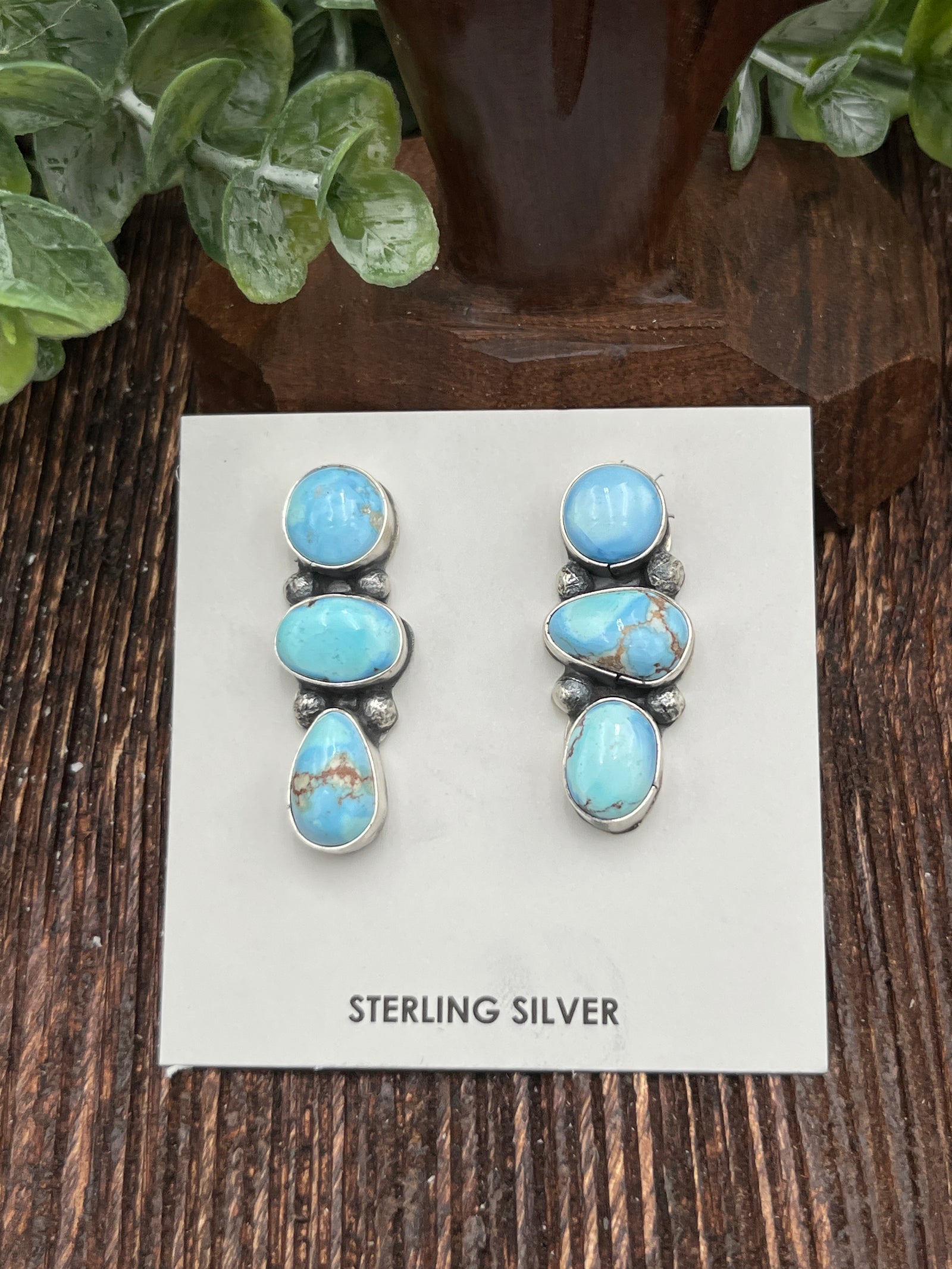 Allena Sterling Triple Stone Turquoise Earrings