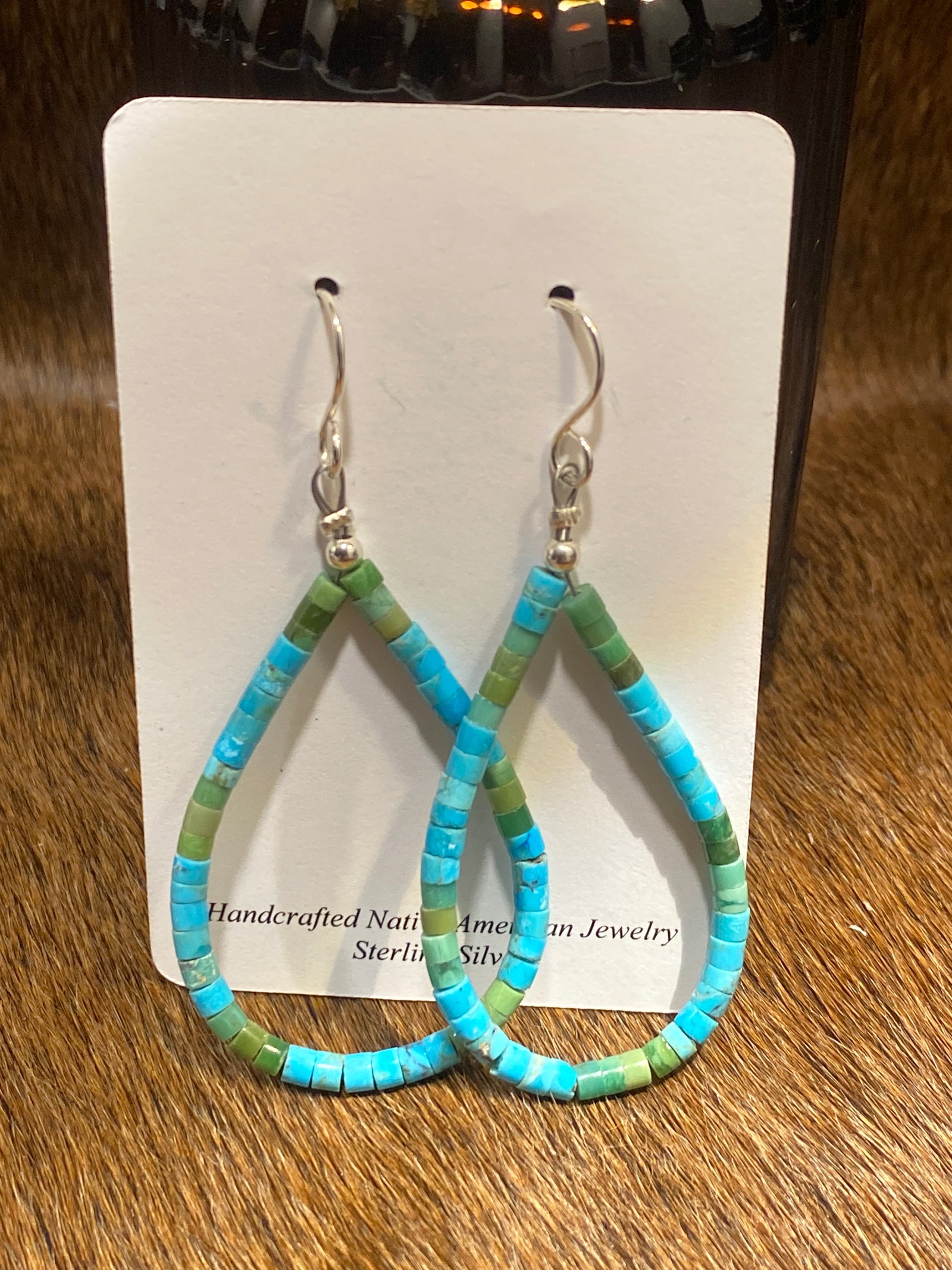 Shondra Blue & Green Turquoise Heishi Teardrop Earrings - 2.5"