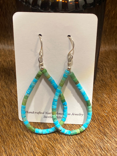 Shondra Blue & Green Turquoise Heishi Teardrop Earrings - 2.5"