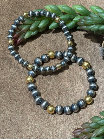 Lindale Navajo Pearl & Gold Bead Stretch Bracelets 6/8mm