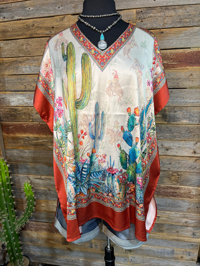 Cactus Floral Poncho Blouse