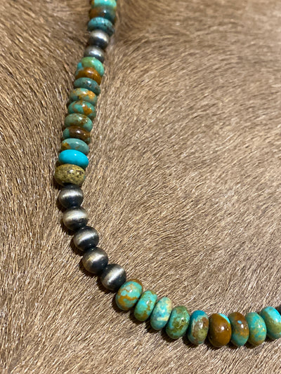 Carder Turquoise Saucer & Navajo Pearl Necklace - 24'