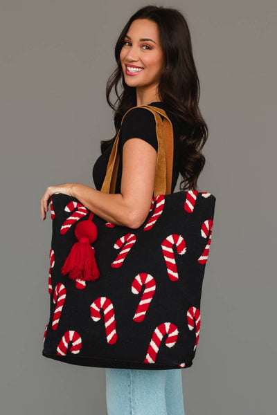 Navy Candy Cane Tote