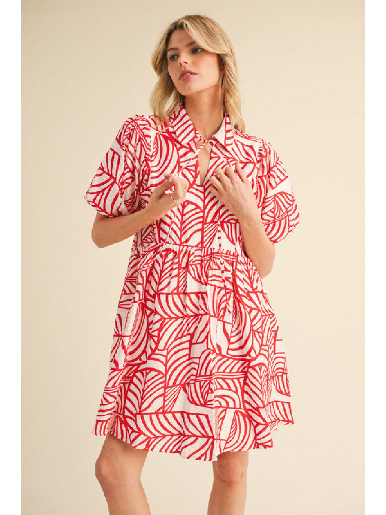 Rona Red Print Baby Doll Dress