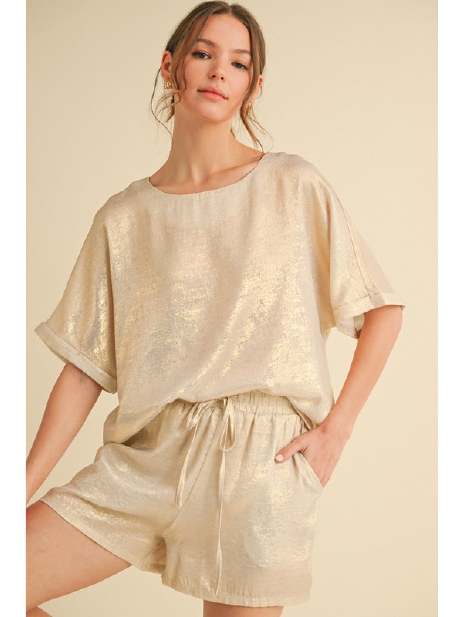 Pearl Metallic Loungwear Shorts Set