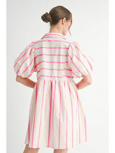 Mindy Hot Pink Striped Babydoll Dress
