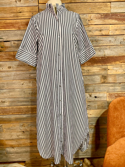Shondra Navy Stripe Midi Dress