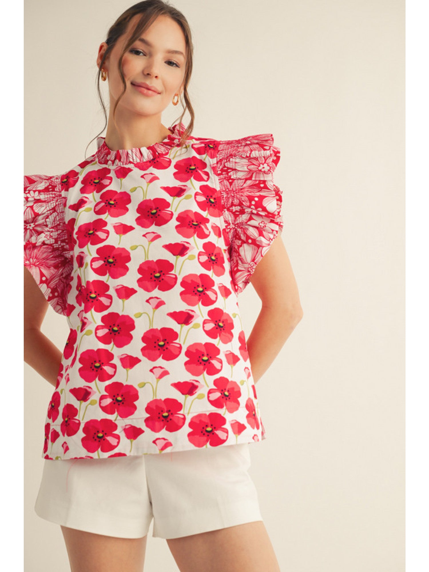 Brooklyn Ruffle Sleeve Floral Print Blouse