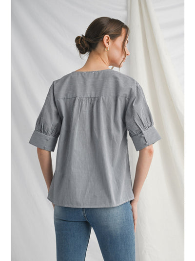 Janet Striped V-Neck Blouse