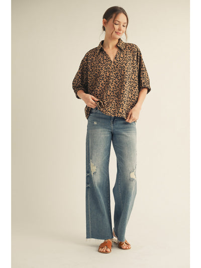 Kayla Drop Shoulder Leopard Blouse