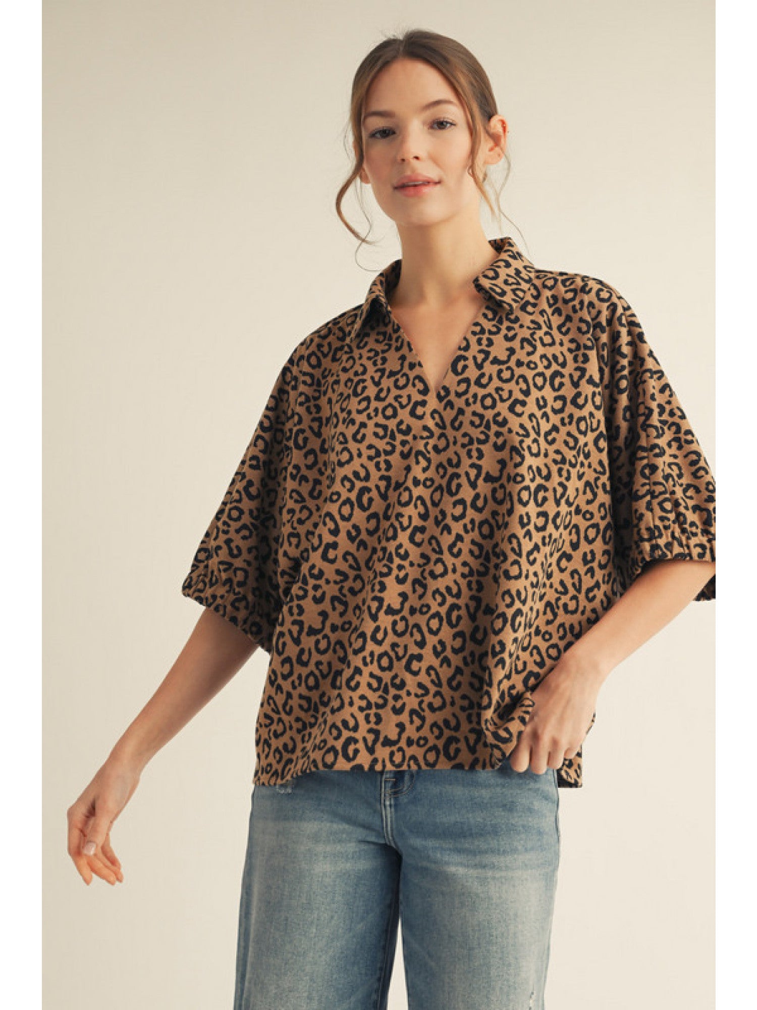 Kayla Drop Shoulder Leopard Blouse