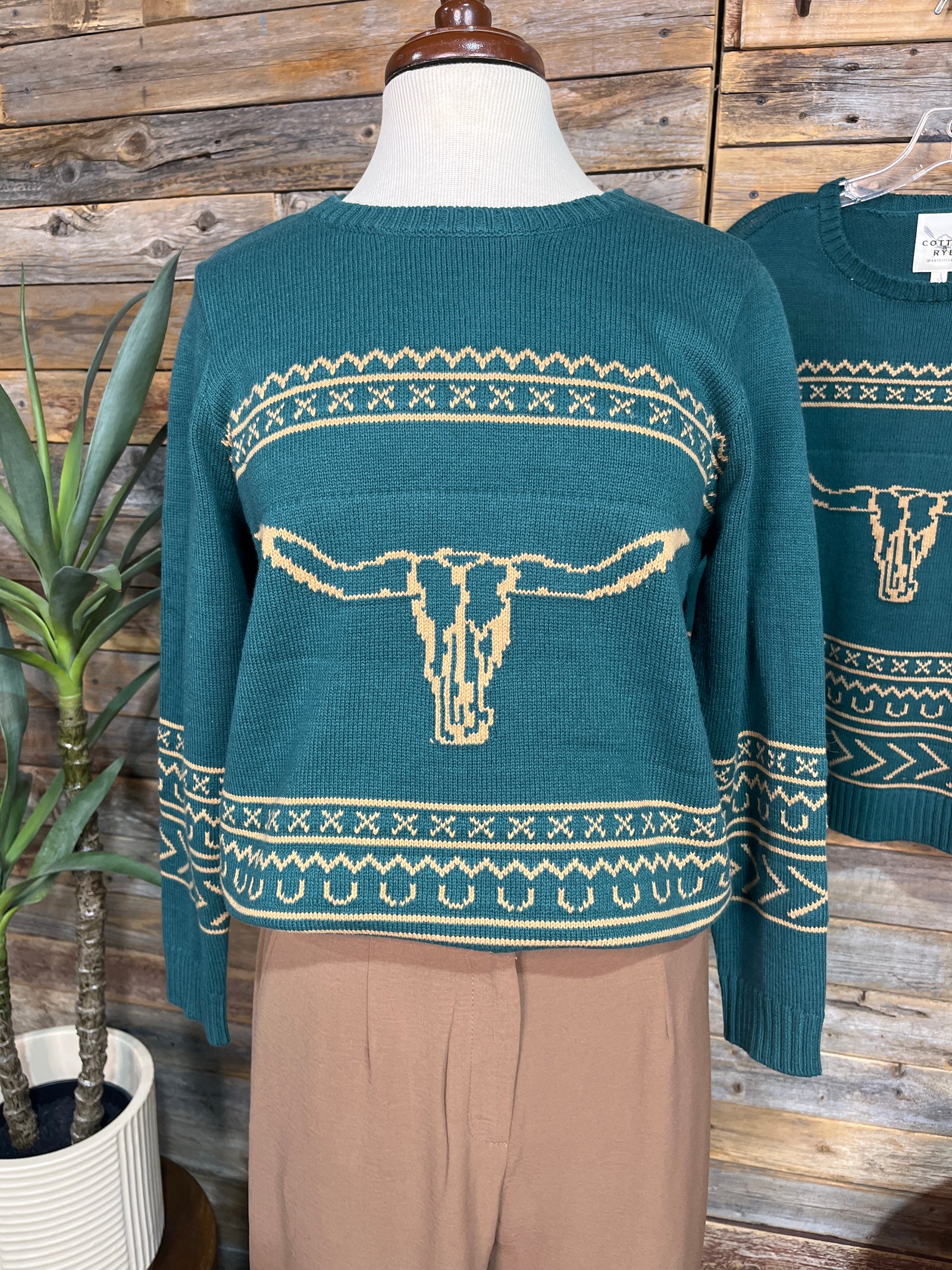 Cowtown Longhorn Sweater - Spruce