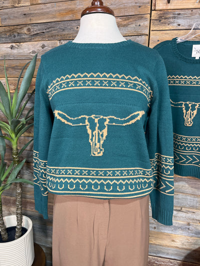 Cowtown Longhorn Sweater - Spruce