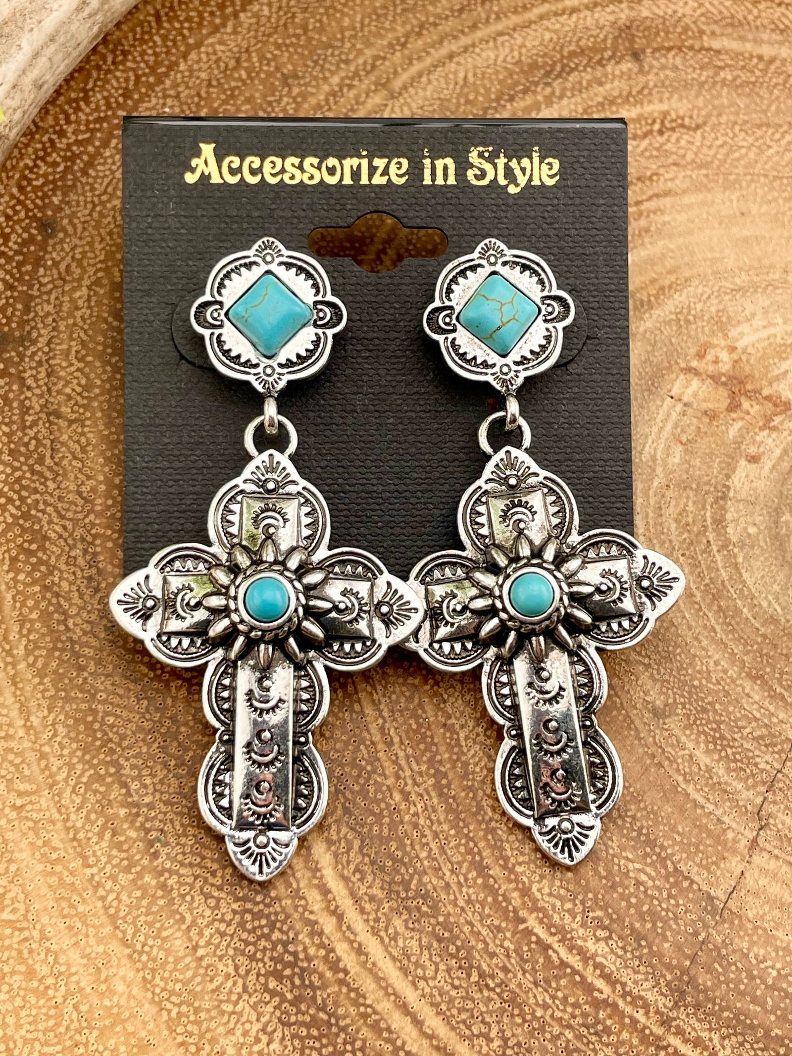 Libby Diamond Post Scalloped Cross Earrings