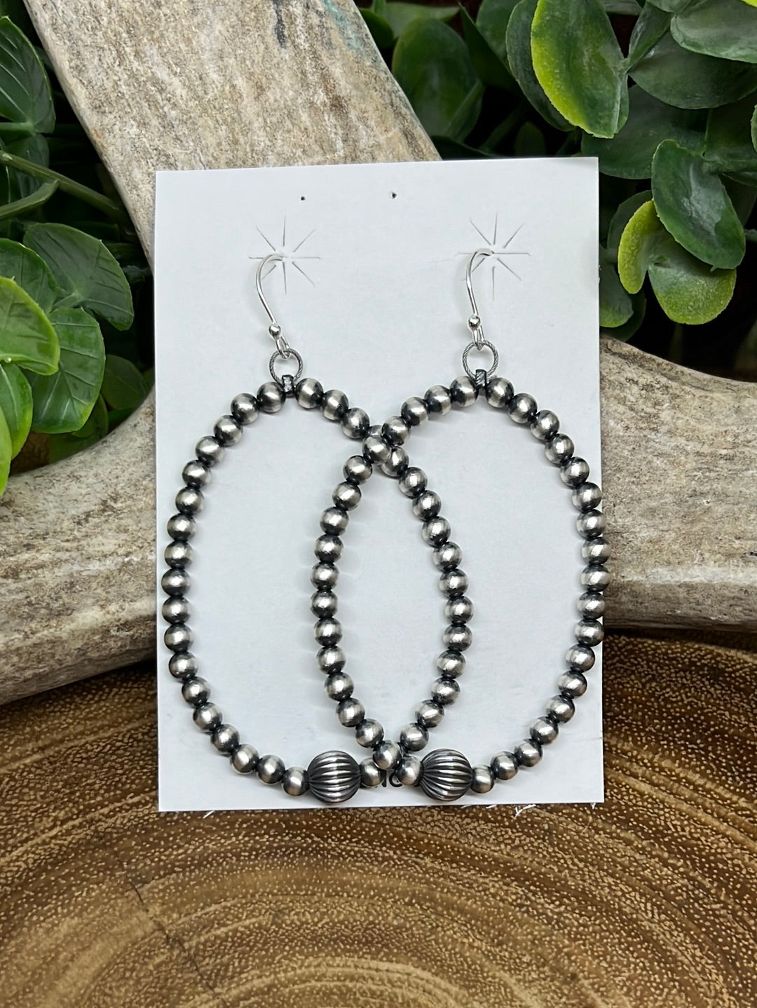 Mamm Sterling 3mm Navajo Hoop Earrings With 8mm Stamped Bead Center