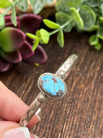 Ender Slim Stamped Cuff With Turquoise Oval Center