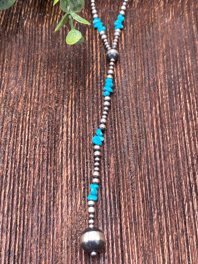 Yearwood Grouped Tumbled Turquoise & 2mm Navajo Y Necklace - 20"
