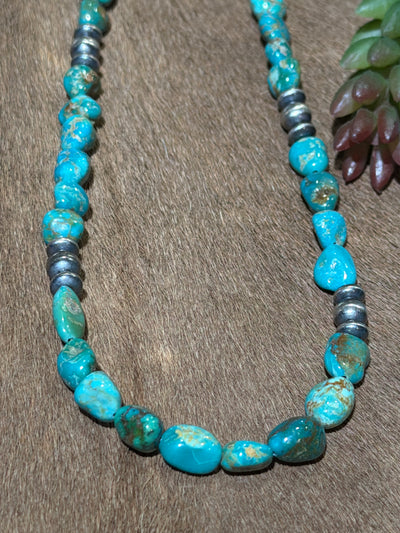 Pixy Tumbled Turquoise & Sterling Bead Necklace - 18"