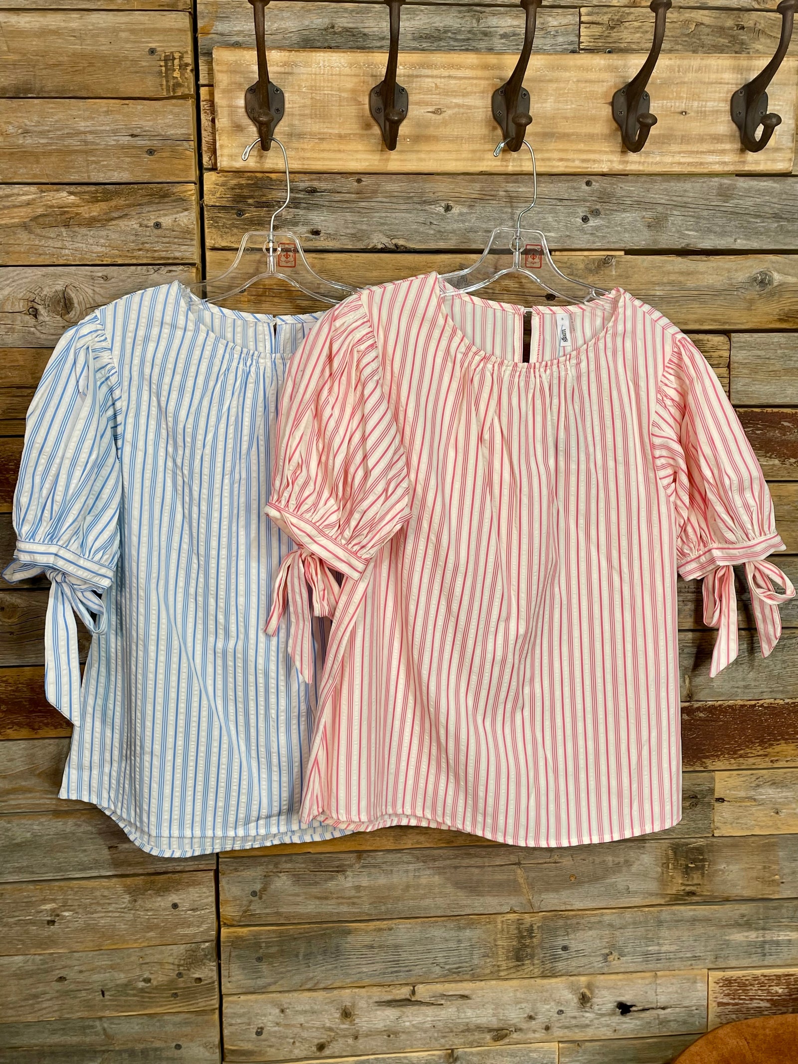 Paula Striped Round Neck Puff Sleeve Top